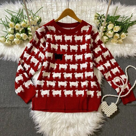 PRINCESS DIANA BLACK SHEEP RED SWEATER INSPIRED - Picture 1 of 9